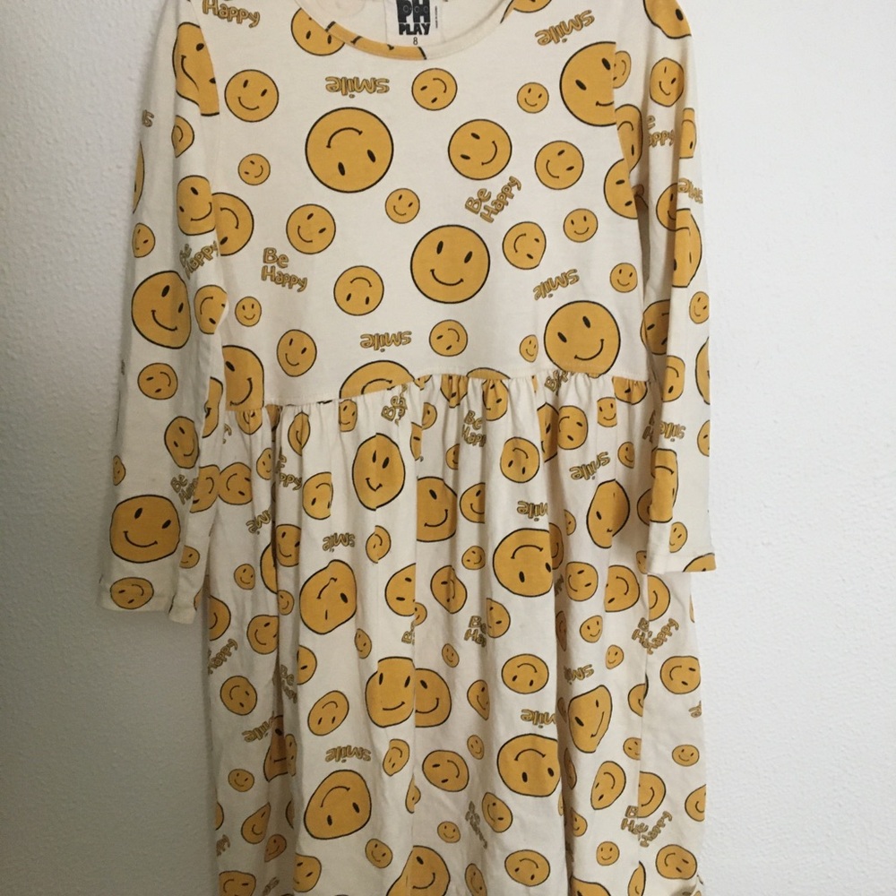 Smiley Face Kids Dress - Cream and Yellow